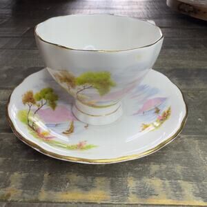 Colclough China Floral and Gold Trim Bone China England Teacup and Saucer